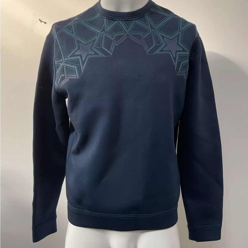 Versace navy sweater with turquoise super star Italy small nwt 400 women unisex